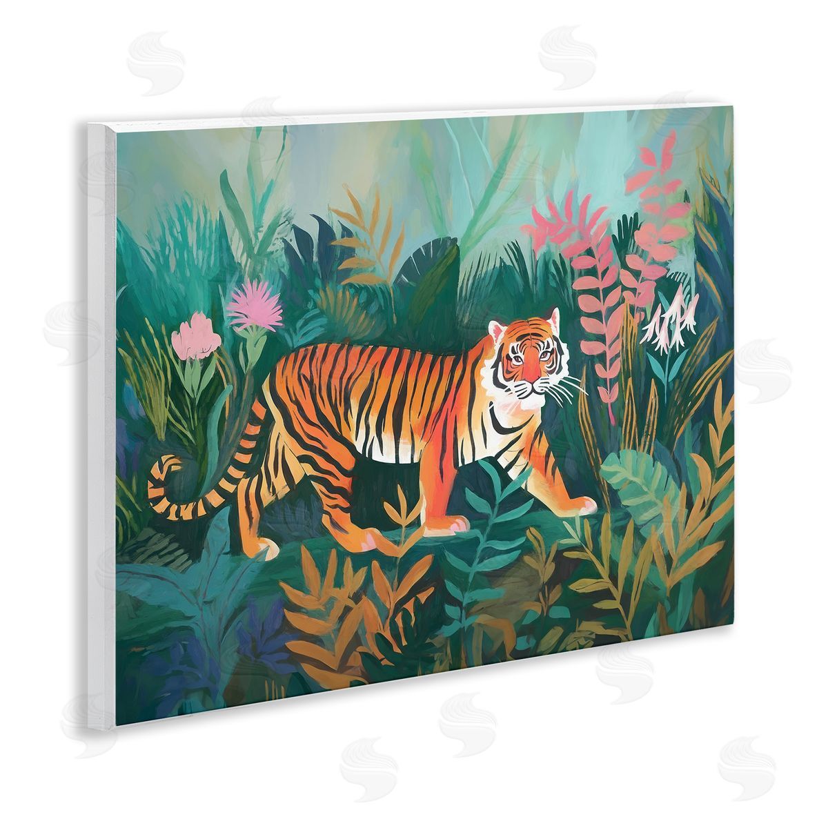 Tiger in Jungle Leaves Wood Plaque Wall Art, Home Decor by Ramona Murdock