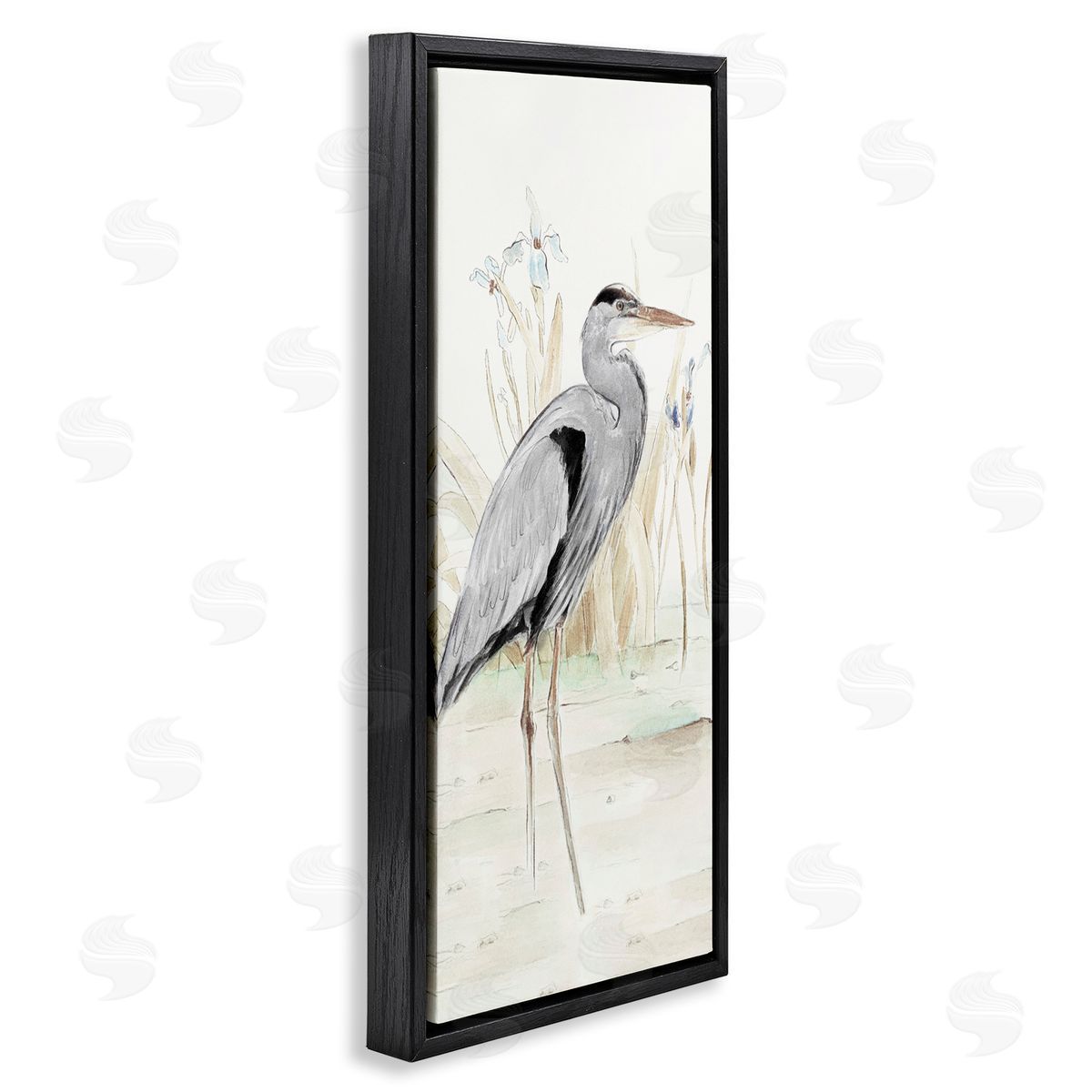 Heron in Lake Drawing Black Floating Frame Canvas Wall Art, Home Decor by Lanie Loreth