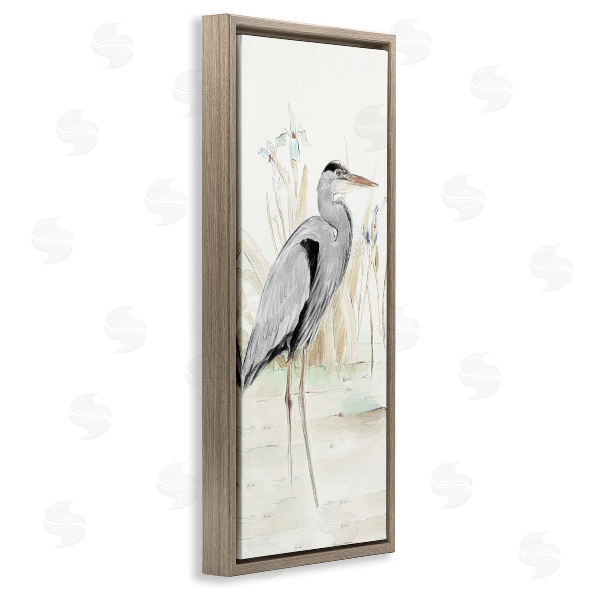 Heron in Lake Drawing Brown Floating Frame Canvas Wall Art, Home Decor by Lanie Loreth