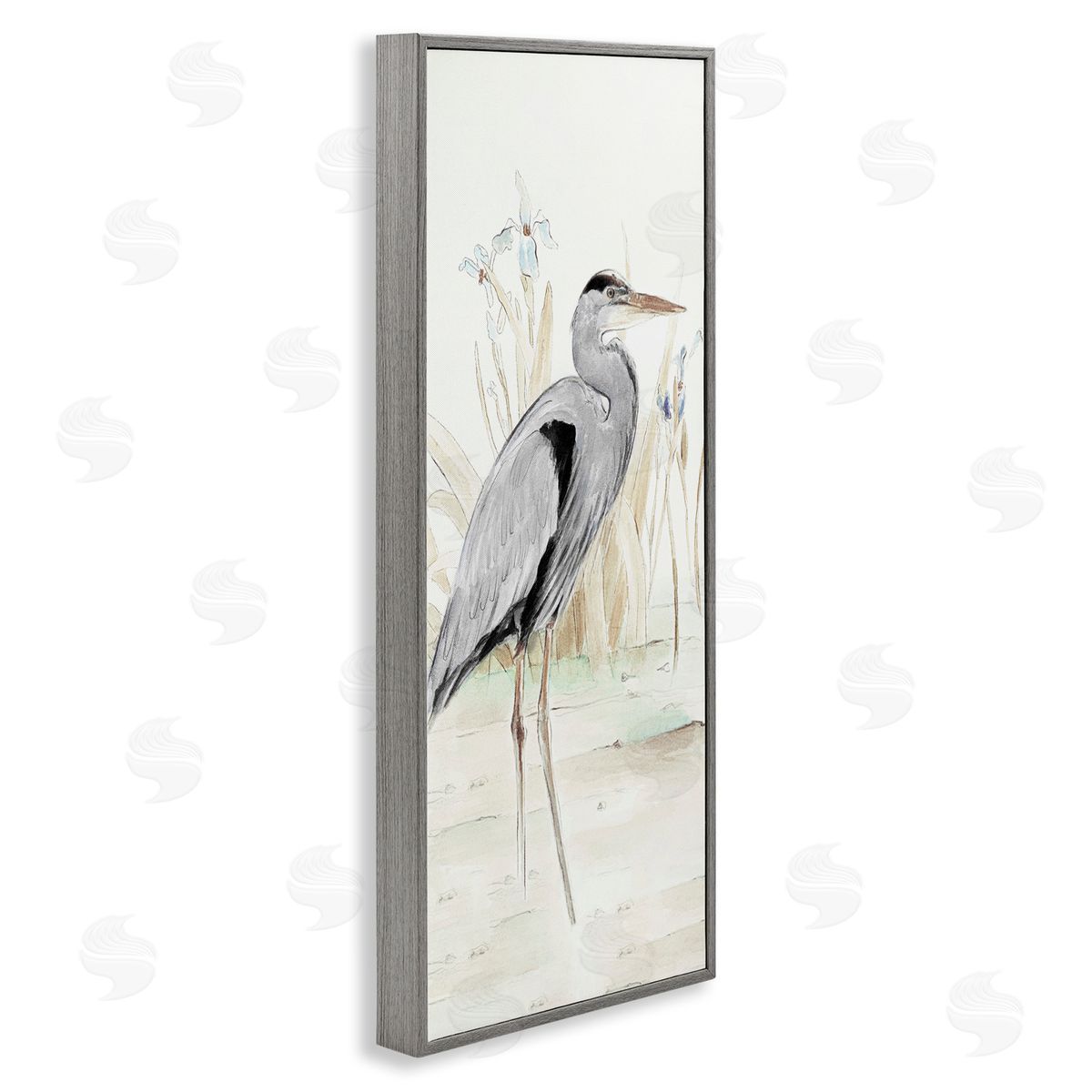Heron in Lake Drawing Grey Frame Print Wall Art, Home Decor by Lanie Loreth