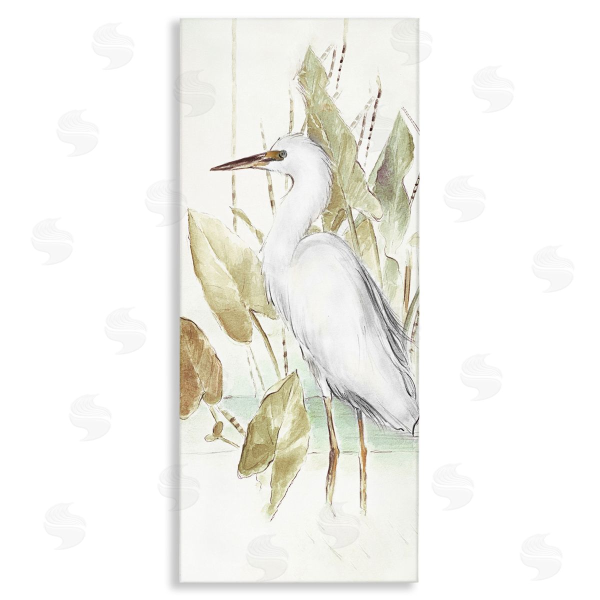 Egret in Lake Drawing Canvas Wall Art, Home Decor by Lanie Loreth