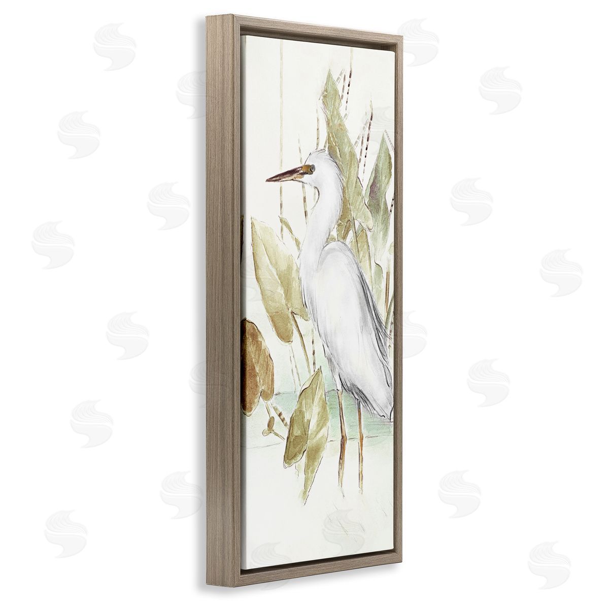 Egret in Lake Drawing Brown Floating Frame Canvas Wall Art, Home Decor by Lanie Loreth