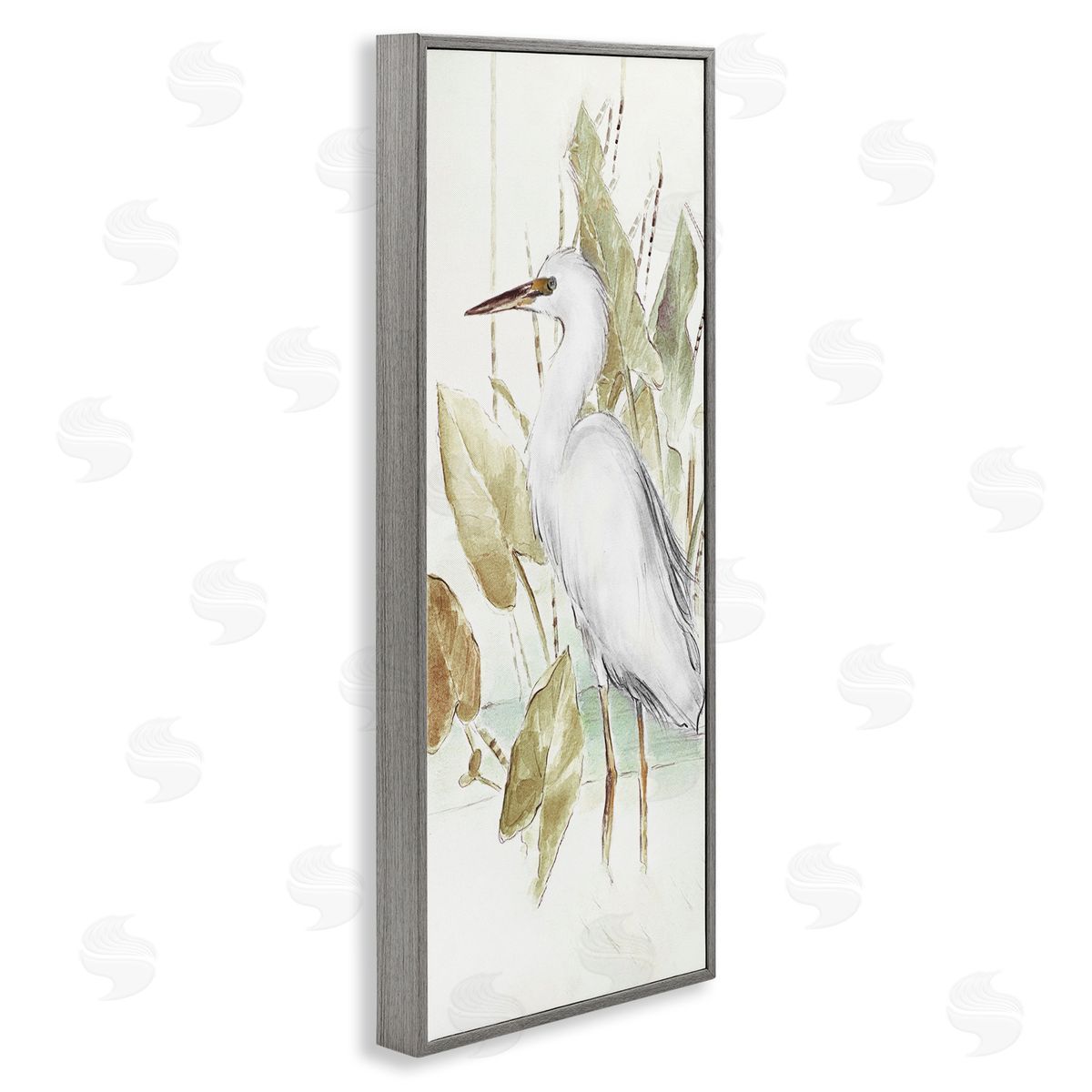 Egret in Lake Drawing Grey Frame Print Wall Art, Home Decor by Lanie Loreth