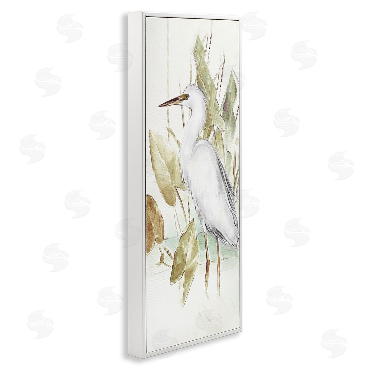 Egret in Lake Drawing White Frame Print Wall Art, Home Decor by Lanie Loreth