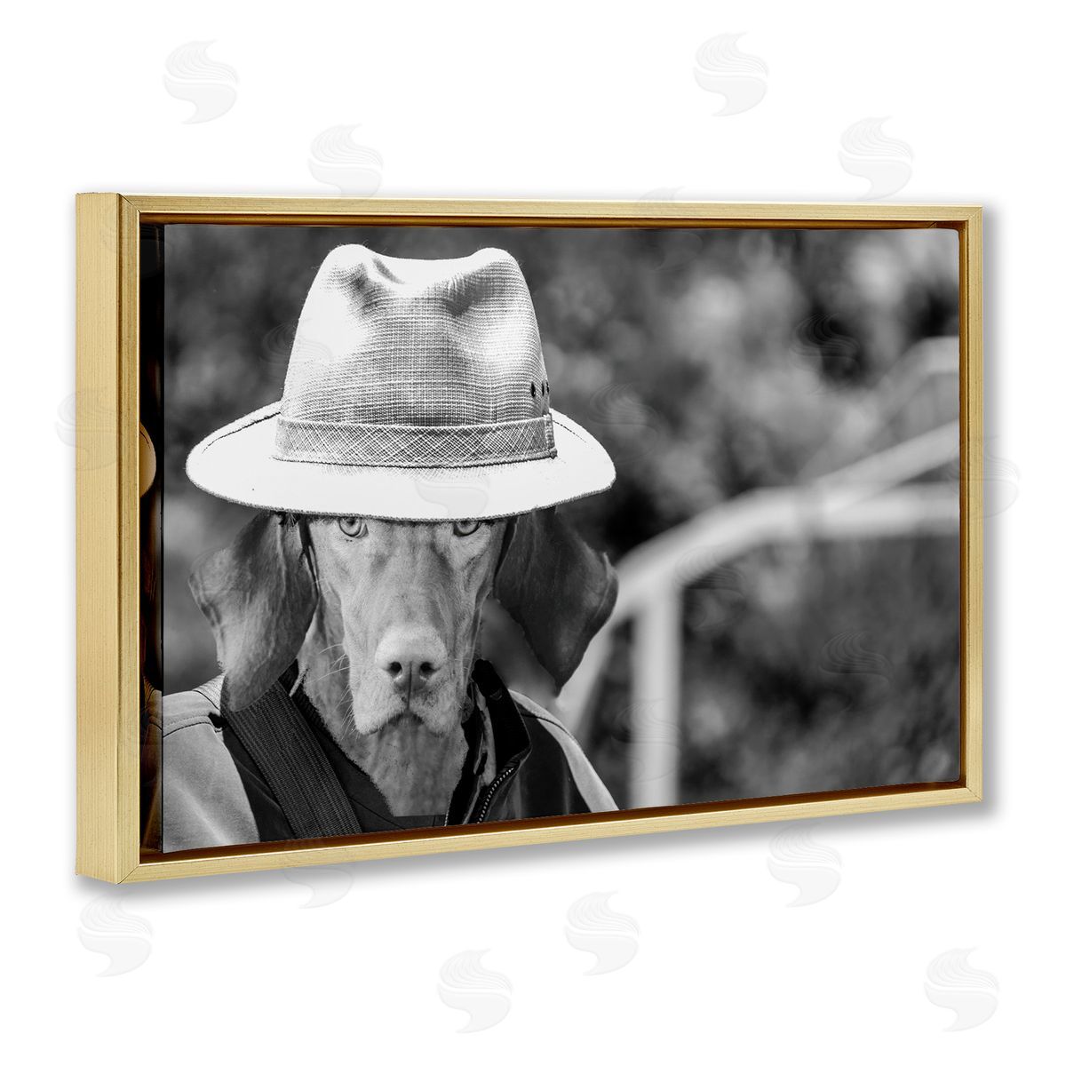 Country Cowboy Dog Gold Floating Frame Canvas Wall Art, Home Decor by Sd Graphics Studio