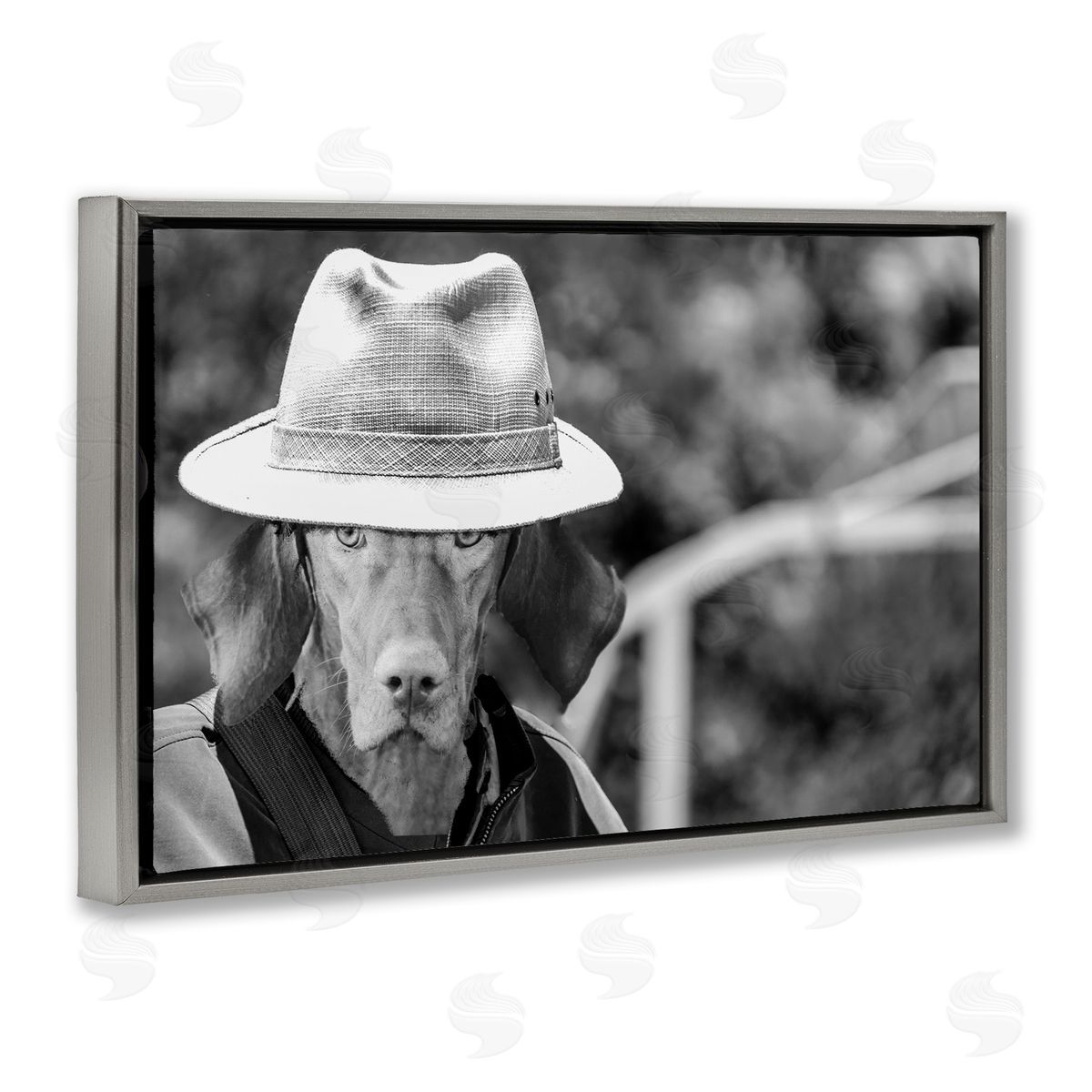 Country Cowboy Dog Grey Floating Frame Canvas Wall Art, Home Decor by Sd Graphics Studio