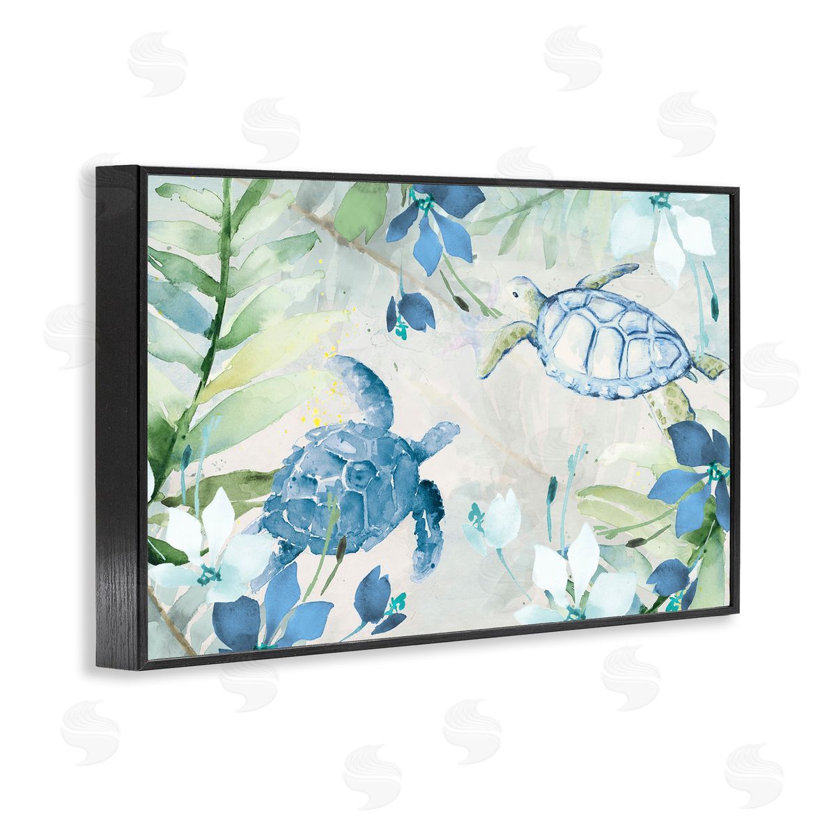 Turtles Among Flowers Black Frame Print Wall Art, Home Decor by Lanie Loreth