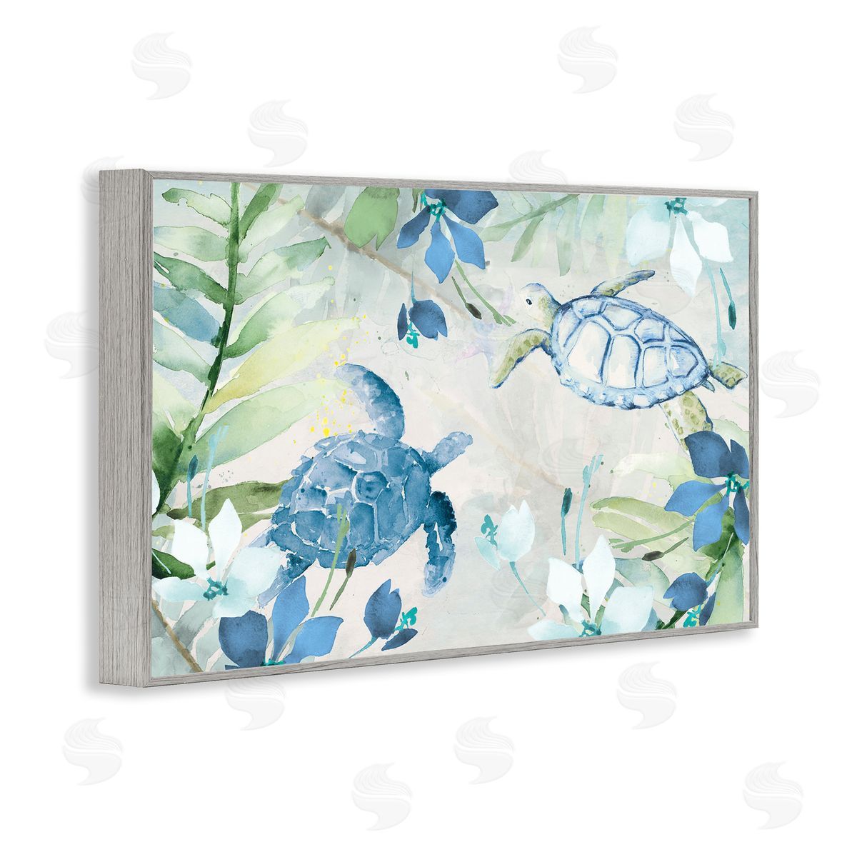 Turtles Among Flowers Grey Frame Print Wall Art, Home Decor by Lanie Loreth