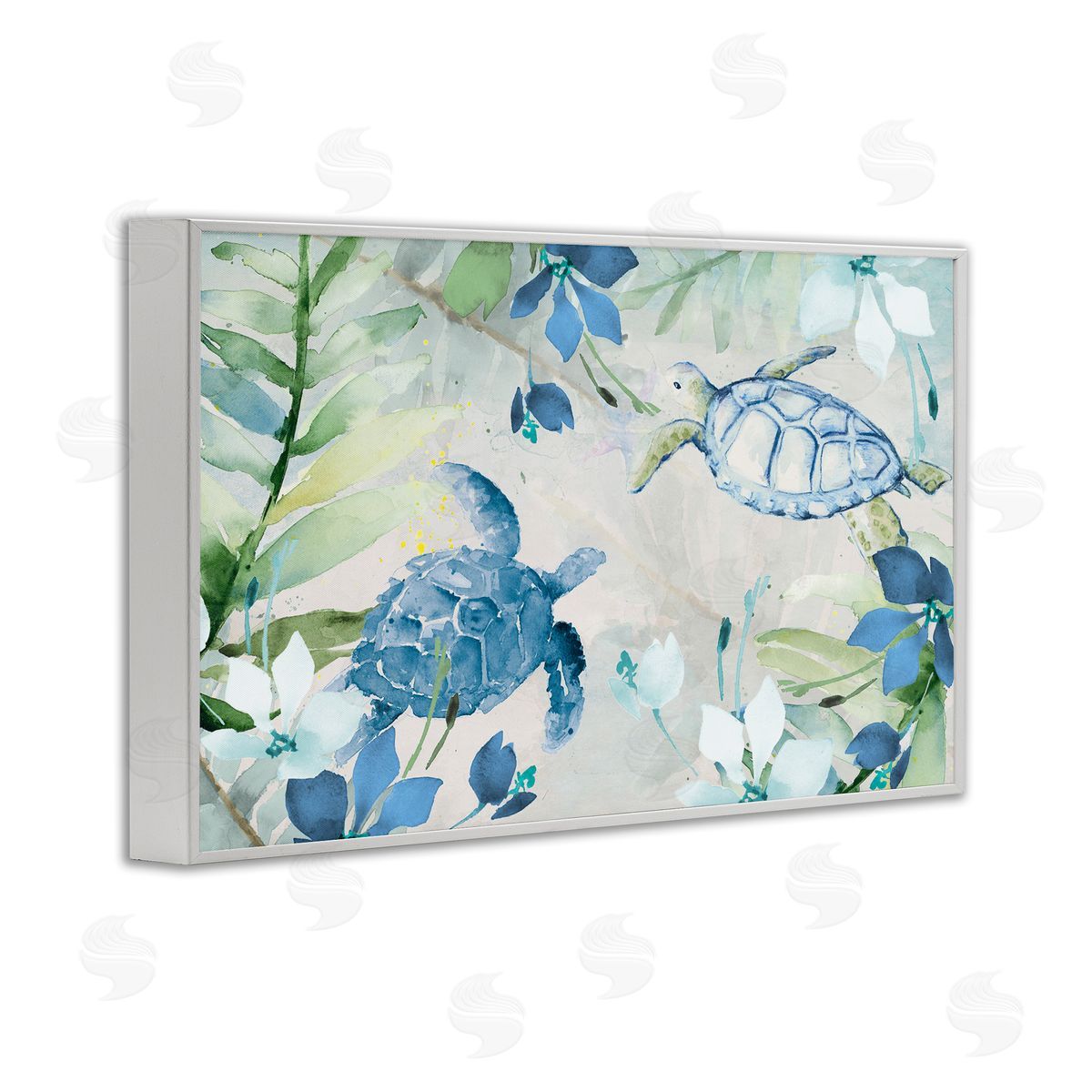 Turtles Among Flowers White Frame Print Wall Art, Home Decor by Lanie Loreth
