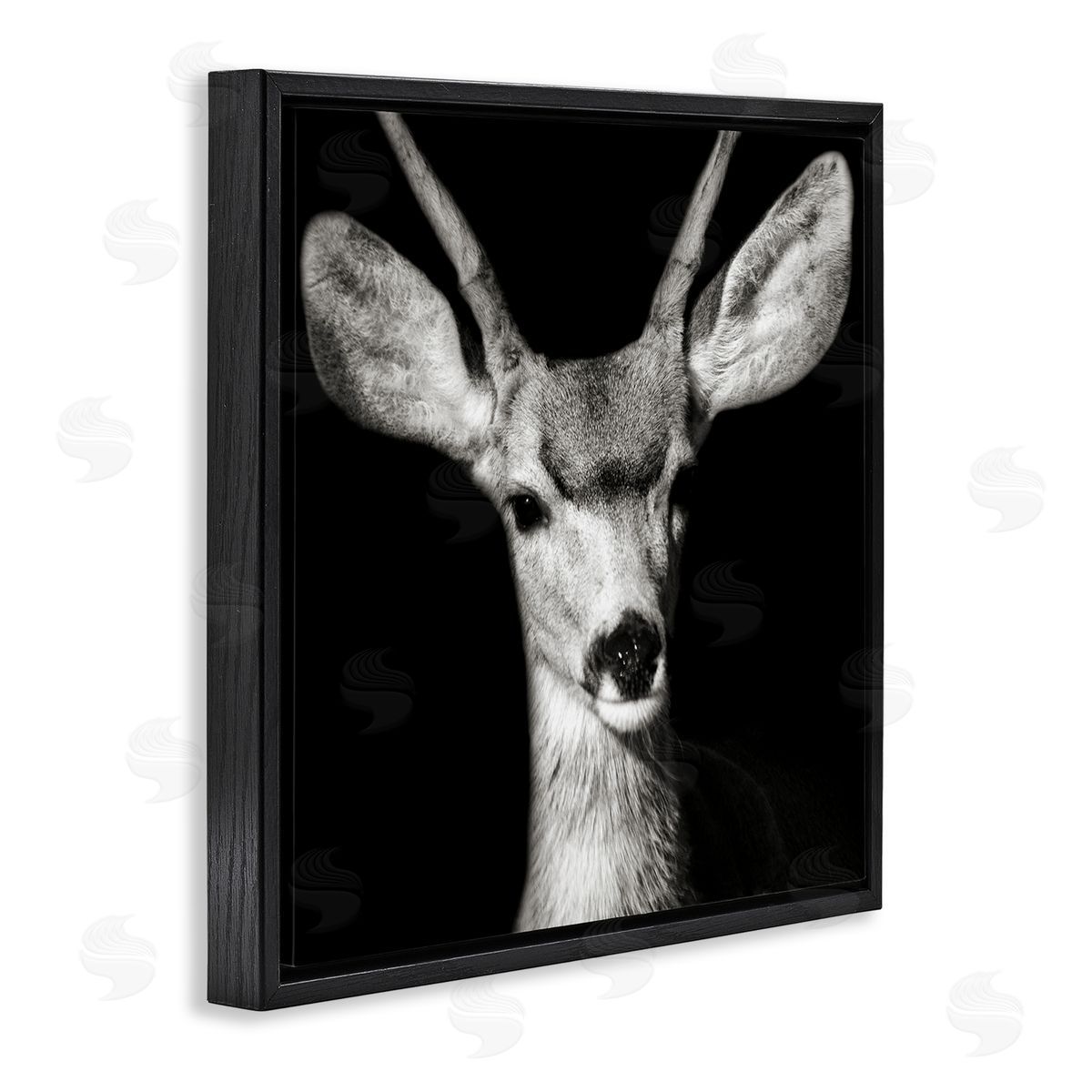 Gazing Deer Portrait Black Floating Frame Canvas Wall Art, Home Decor by Kathy Mansfield
