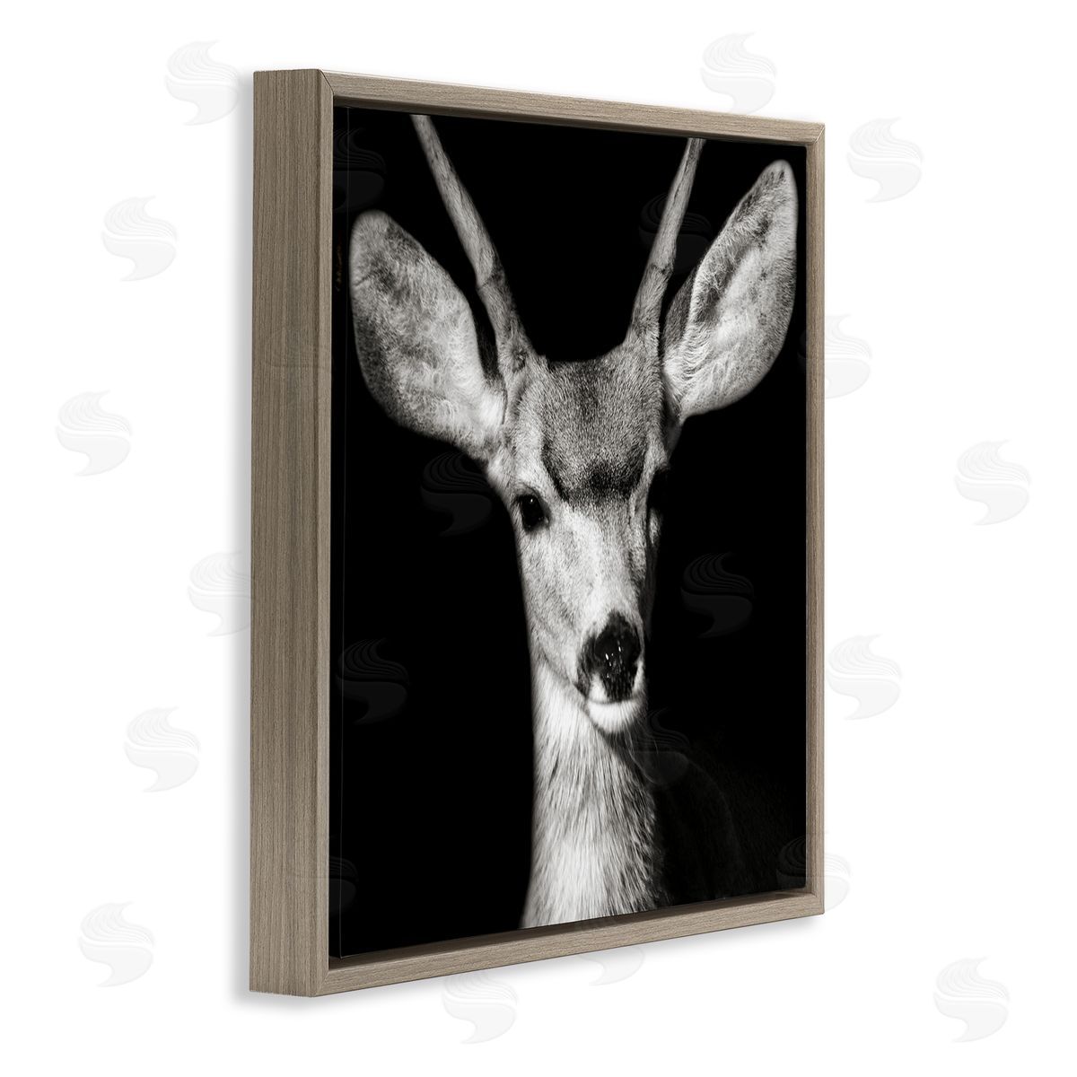 Gazing Deer Portrait Brown Floating Frame Canvas Wall Art, Home Decor by Kathy Mansfield