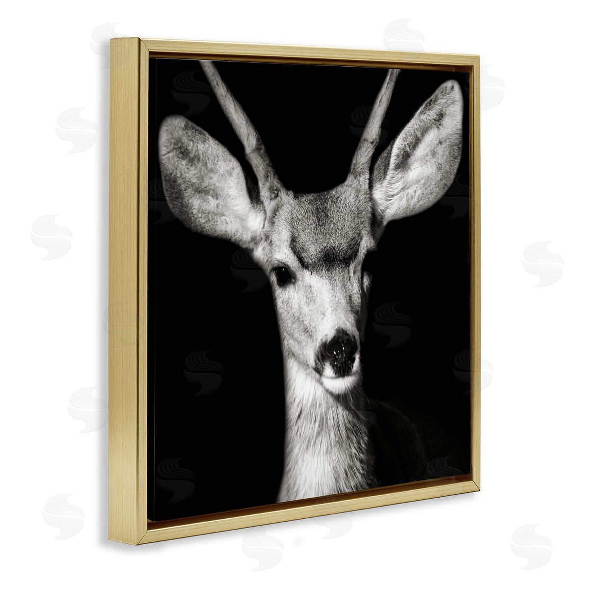 Gazing Deer Portrait Gold Floating Frame Canvas Wall Art, Home Decor by Kathy Mansfield