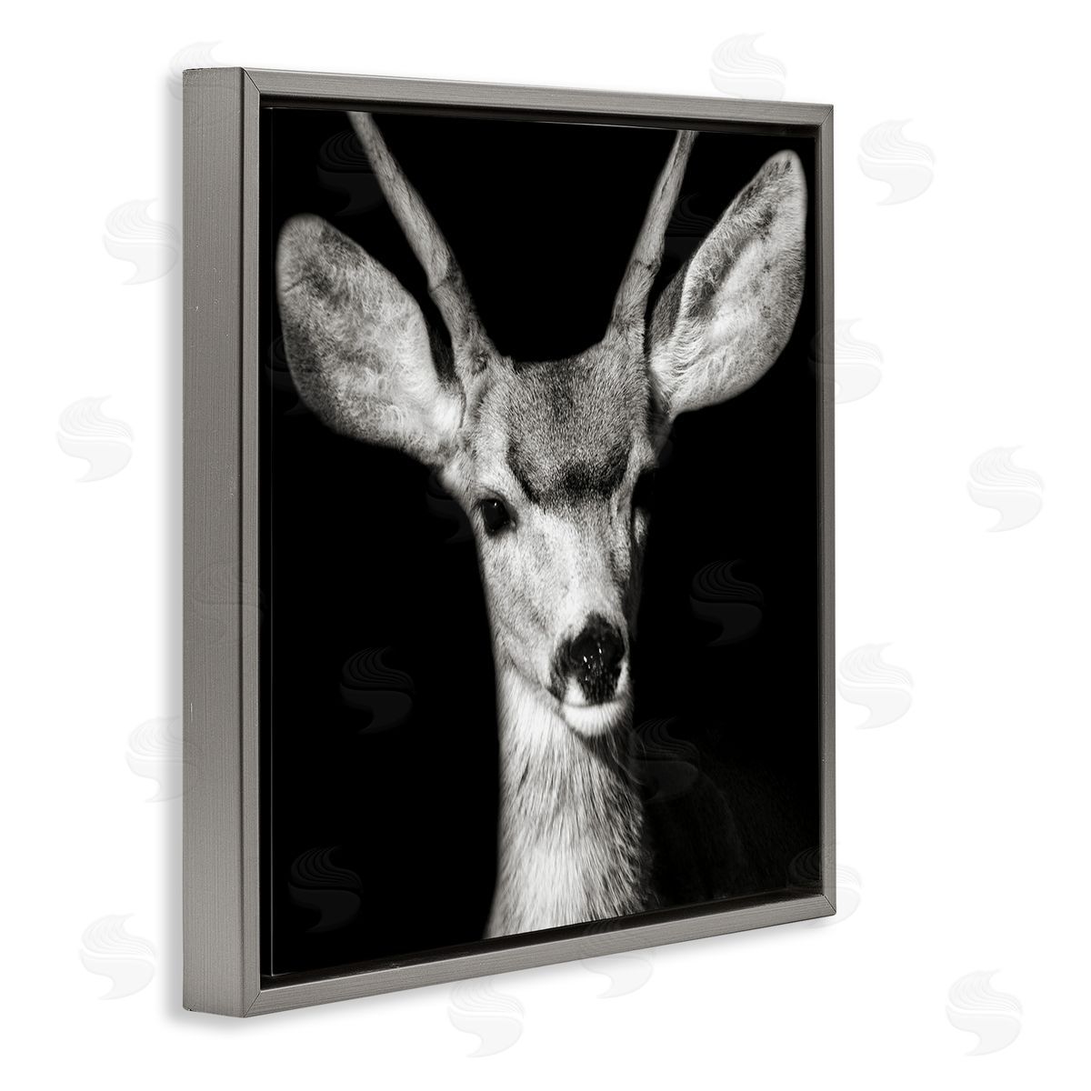 Gazing Deer Portrait Grey Floating Frame Canvas Wall Art, Home Decor by Kathy Mansfield