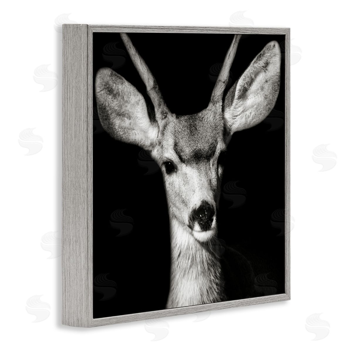 Gazing Deer Portrait Grey Frame Print Wall Art, Home Decor by Kathy Mansfield