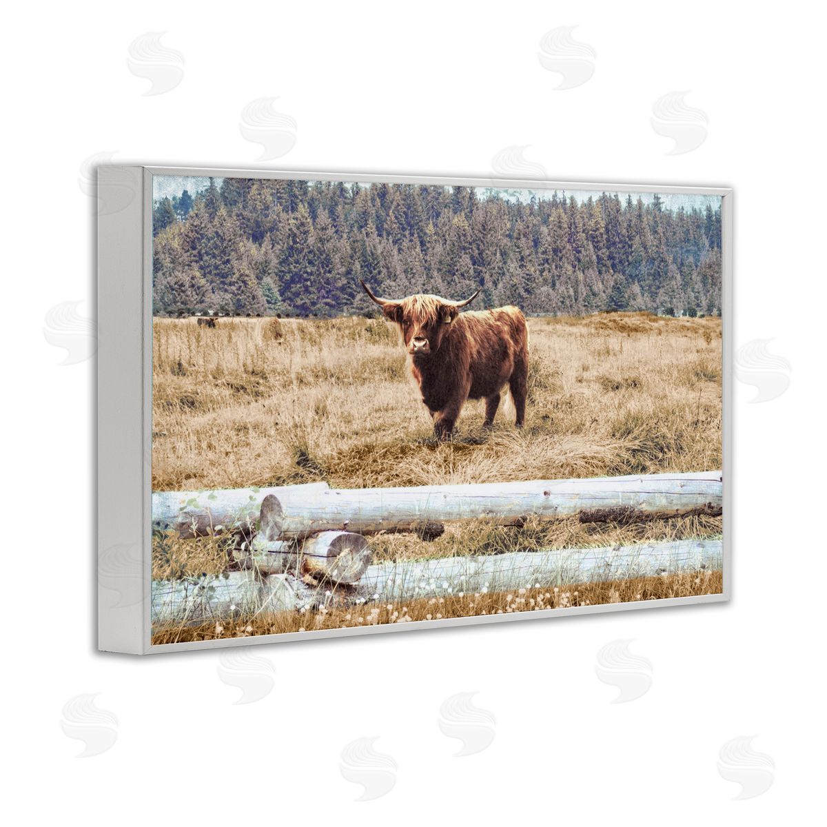 Country Cattle with Fence White Frame Print Wall Art, Home Decor by Gail Peck