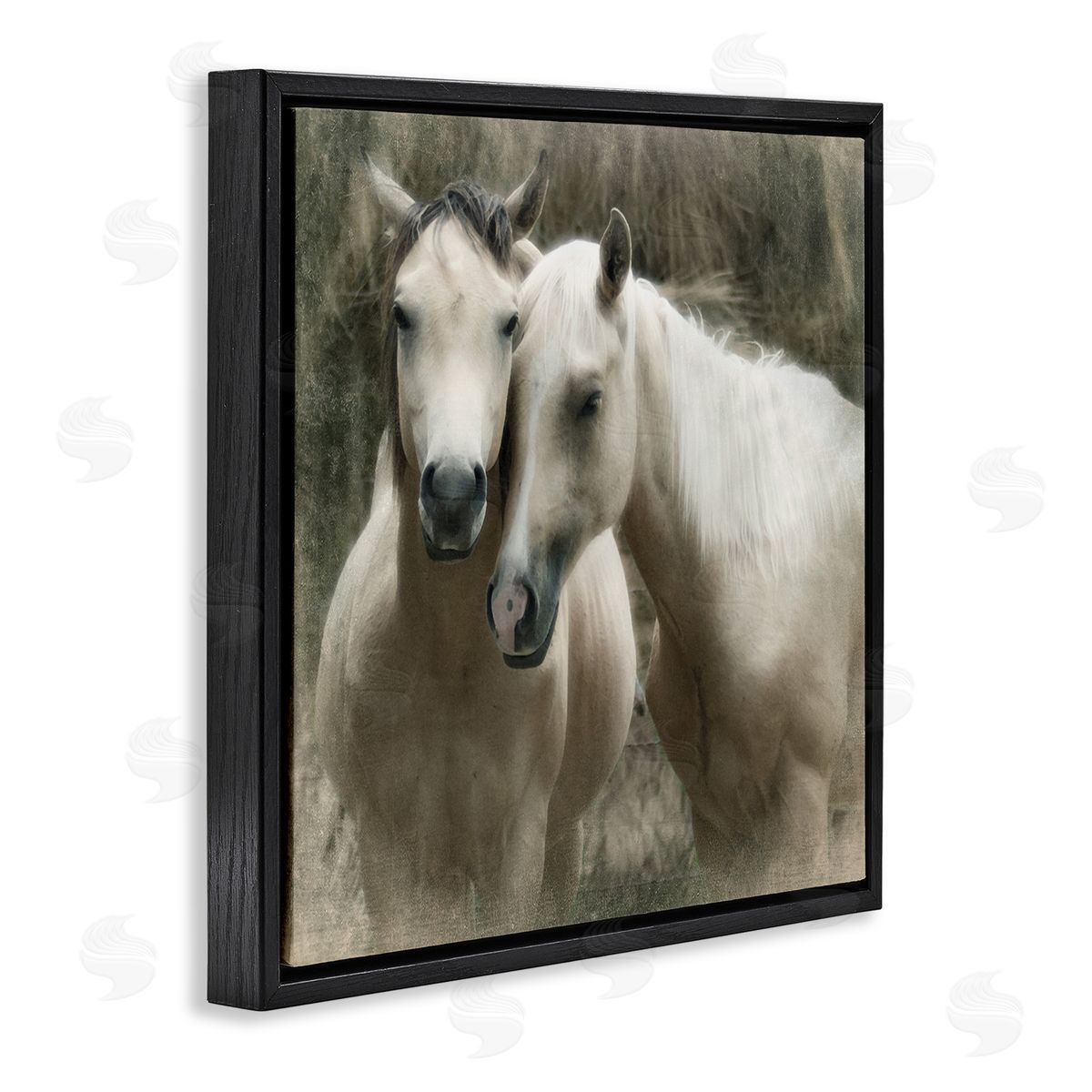 Snuggling Horses on Farm Black Floating Frame Canvas Wall Art, Home Decor by Rhonda Addison