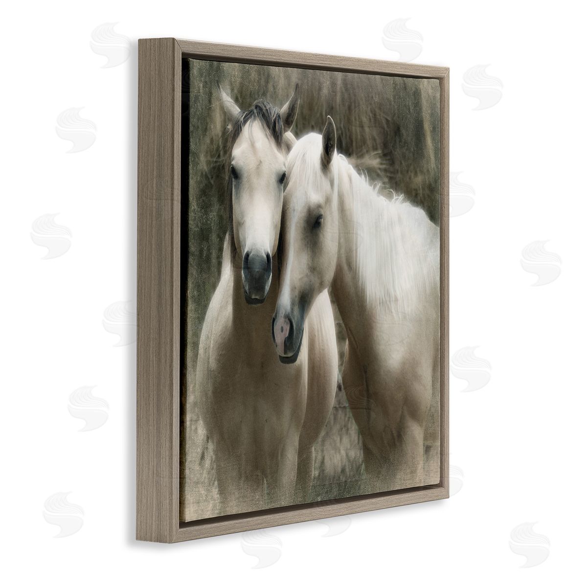 Snuggling Horses on Farm Brown Floating Frame Canvas Wall Art, Home Decor by Rhonda Addison