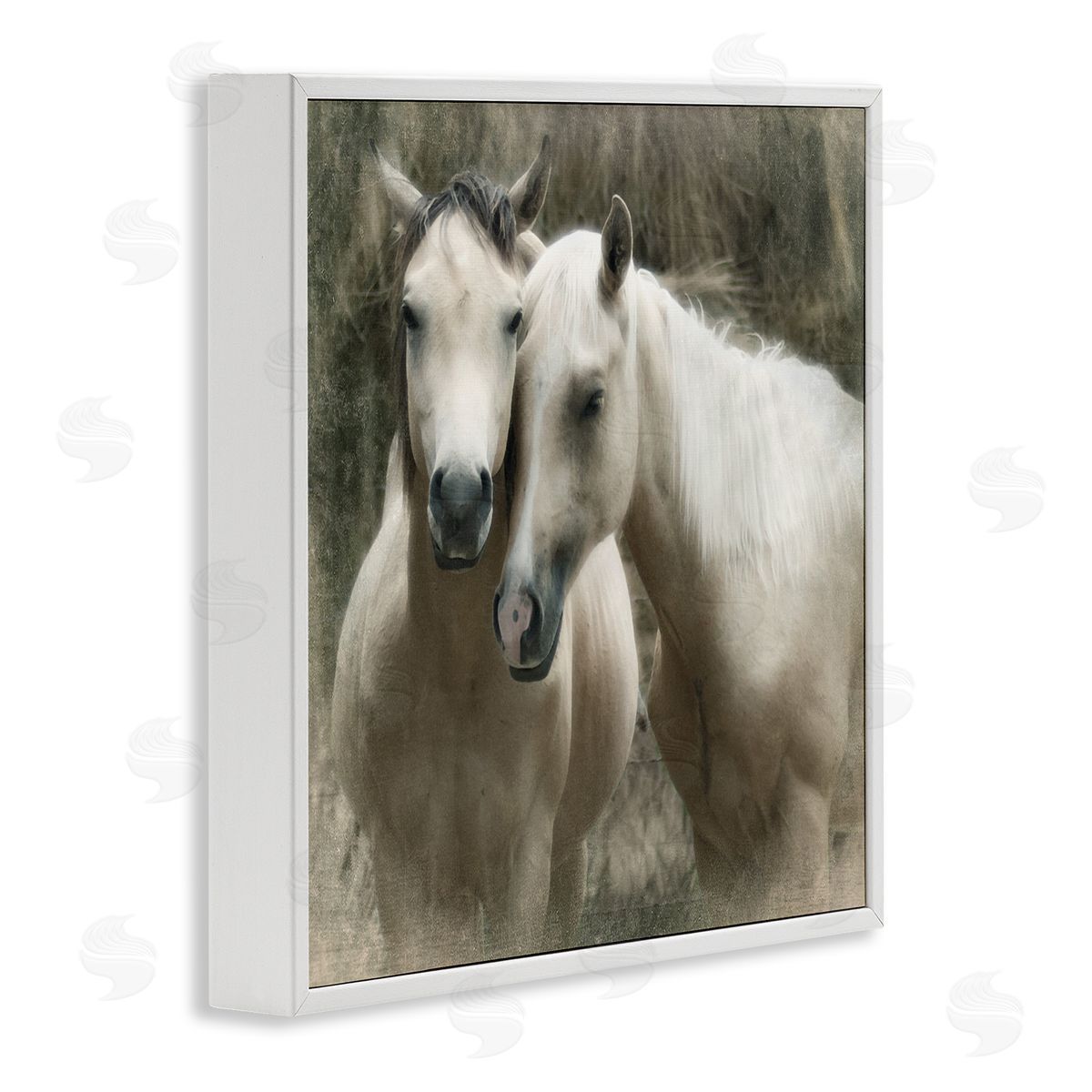 Snuggling Horses on Farm White Frame Print Wall Art, Home Decor by Rhonda Addison