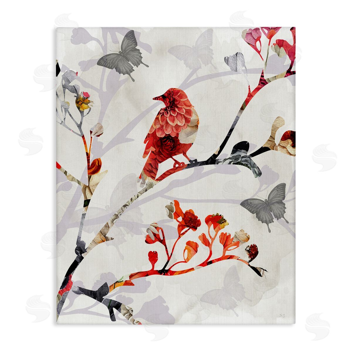 Susan Jill Patterned Birds on Branches Canvas Wall Art Print