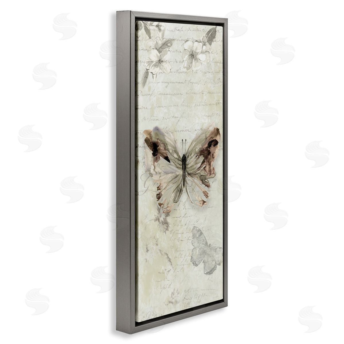 Timeless Butterflies with Cursive Grey Floating Frame Canvas Wall Art, Home Decor by Carol Robinson