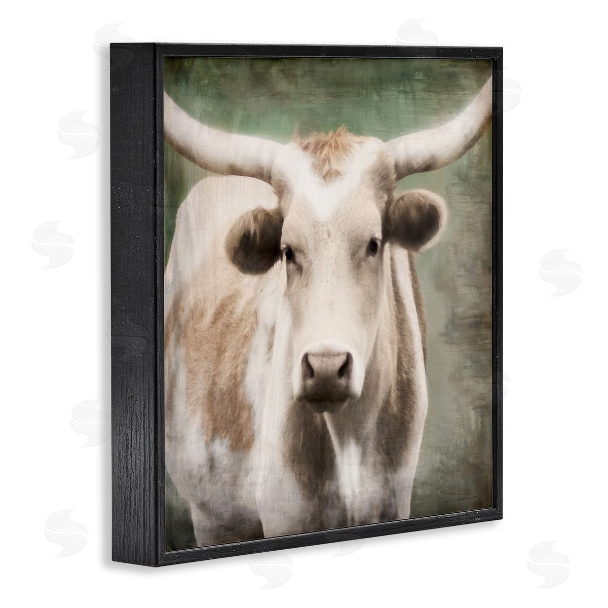Rustic Longhorn Cattle Black Frame Print Wall Art, Home Decor by Rhonda Addison