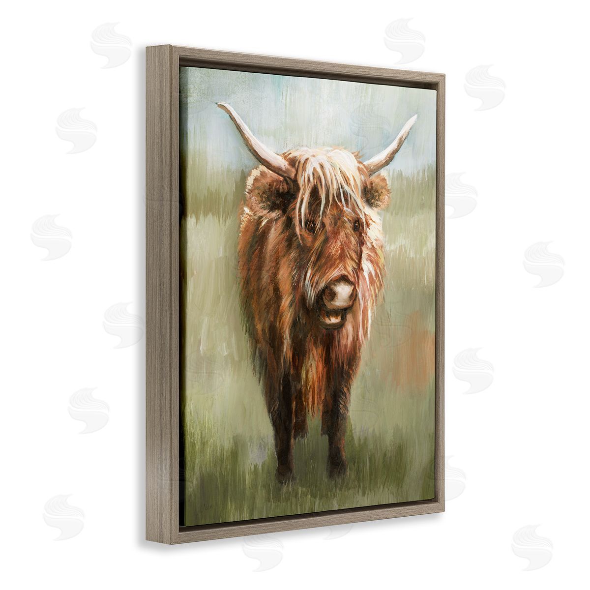 Highland Cattle Painting Brown Floating Frame Canvas Wall Art, Home Decor by Nan