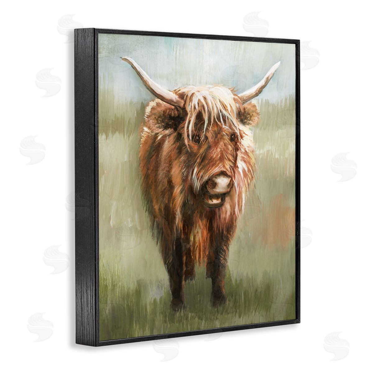 Highland Cattle Painting Black Frame Print Wall Art, Home Decor by Nan