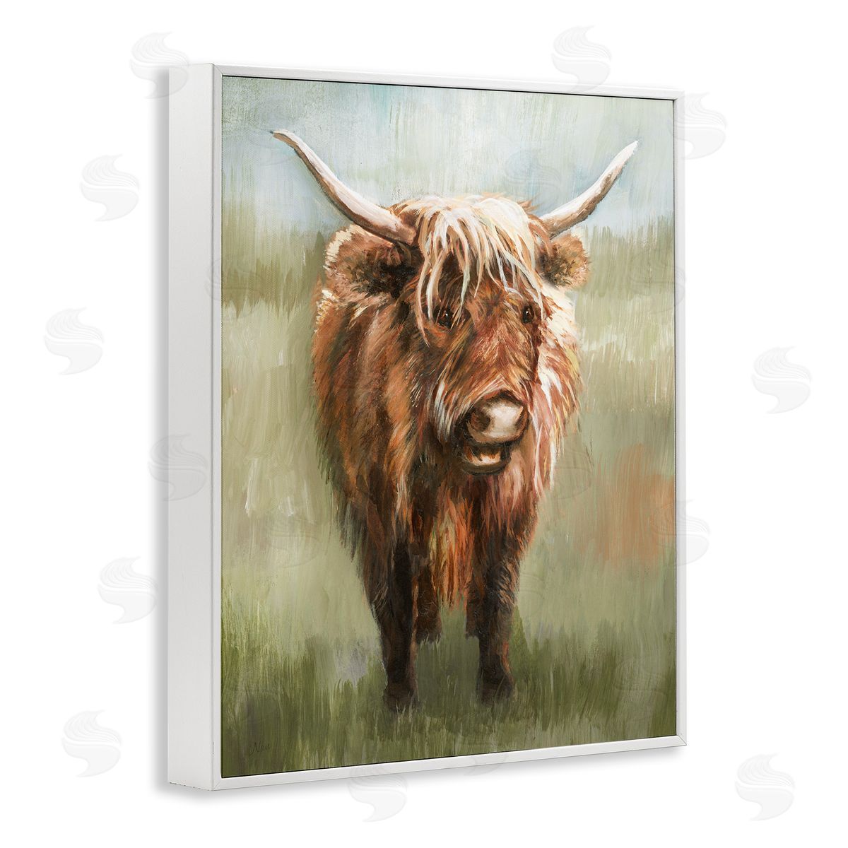 Highland Cattle Painting White Frame Print Wall Art, Home Decor by Nan