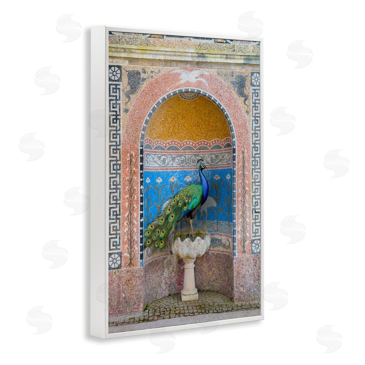 Peacock with Traditional Architecture White Frame Print Wall Art, Home Decor by Danita Delimont