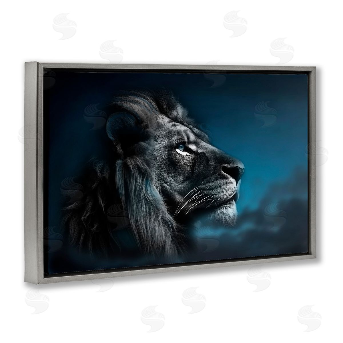 Intense Gazing Lion Grey Floating Frame Canvas Wall Art, Home Decor by CAD Designs