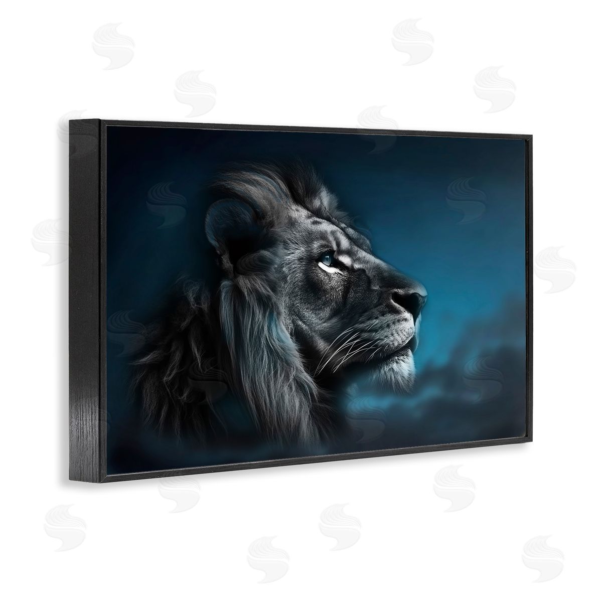 Intense Gazing Lion Black Frame Print Wall Art, Home Decor by CAD Designs