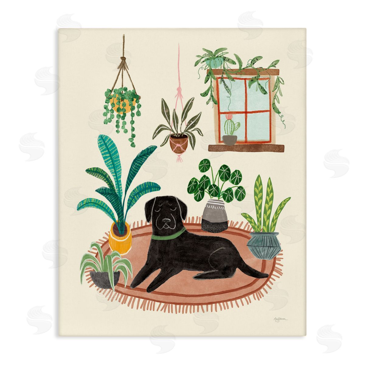 Fun Dog and House Plants Canvas Wall Art, Home Decor by Mary Urban