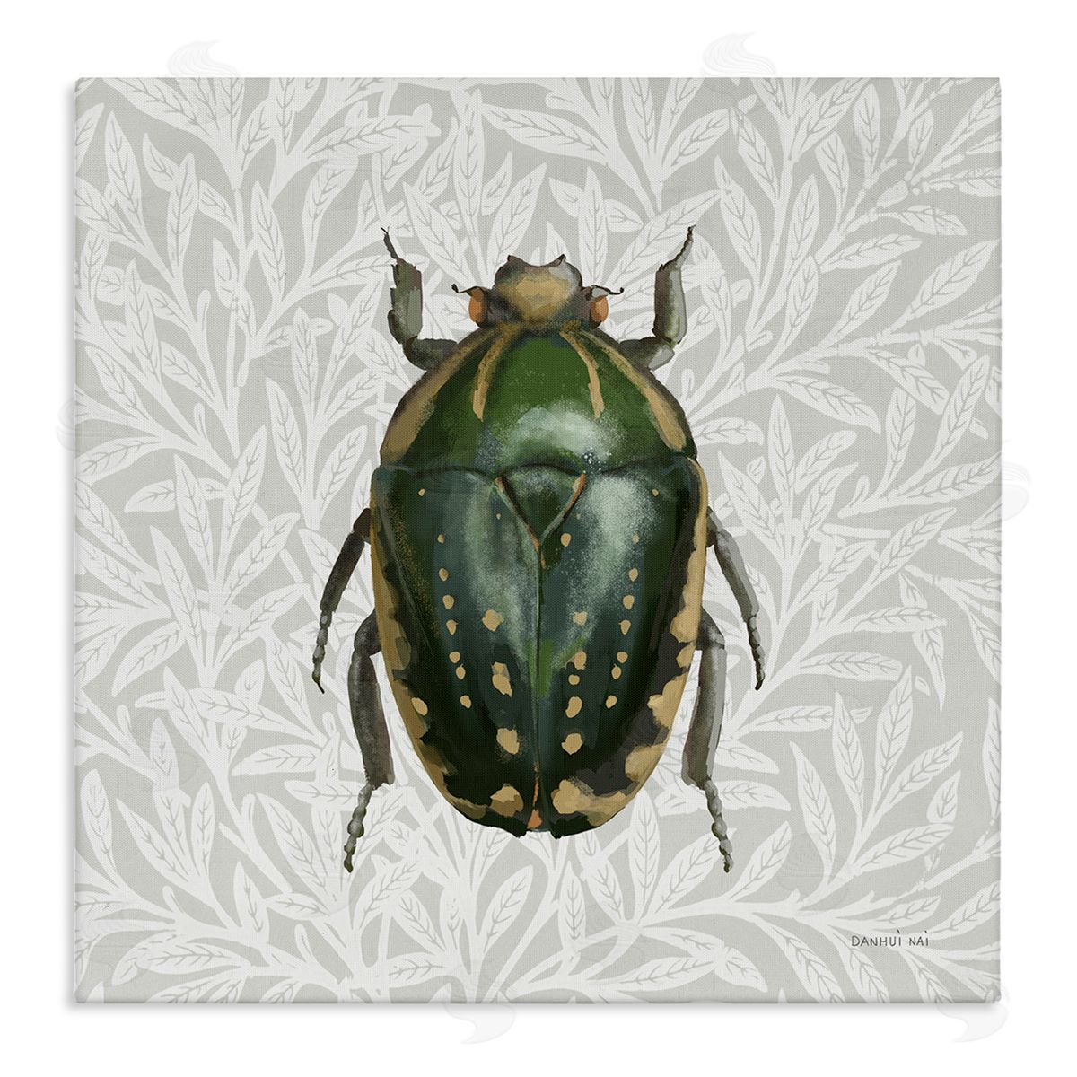 Beetle with Botanical Pattern Canvas Wall Art, Home Decor by Danhui Nai