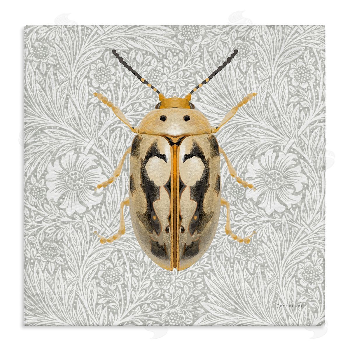 Vintage Beetle Floral Pattern Canvas Wall Art, Home Decor by Danhui Nai