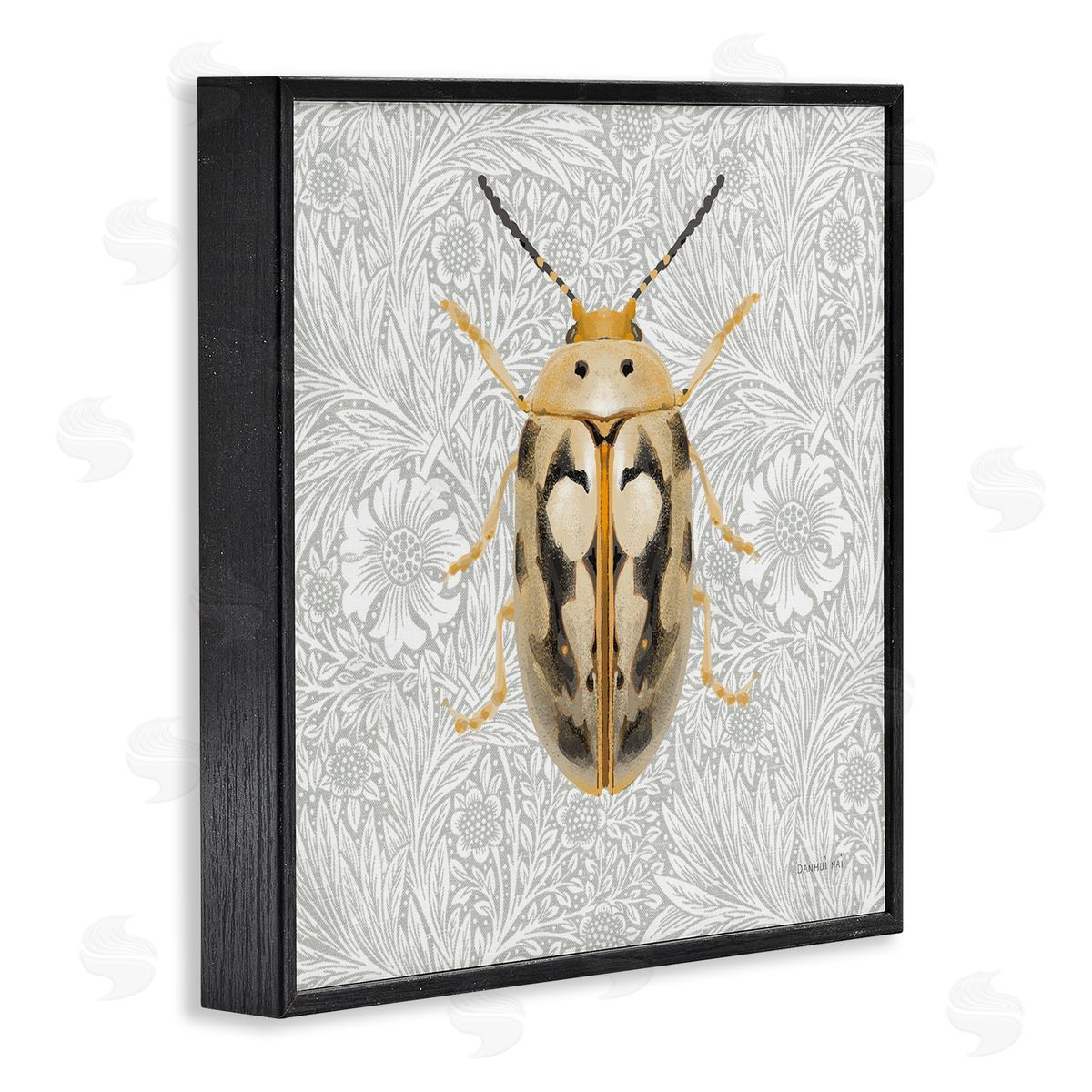 Vintage Beetle Floral Pattern Black Frame Print Wall Art, Home Decor by Danhui Nai