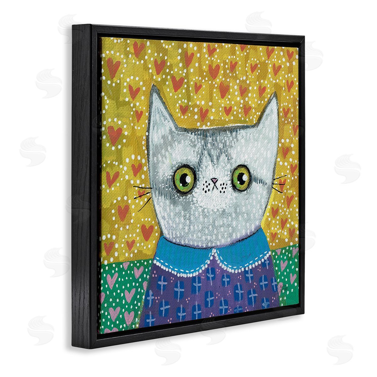 Kitten with Fun Patterns Black Floating Frame Canvas Wall Art, Home Decor by Melissa Averinos