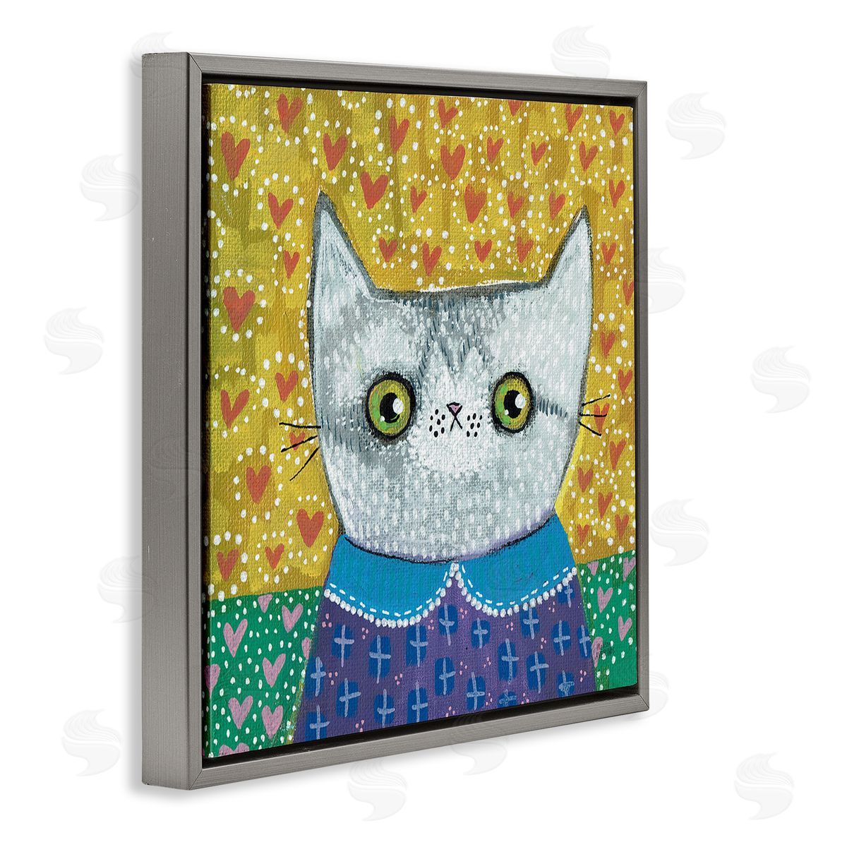 Kitten with Fun Patterns Grey Floating Frame Canvas Wall Art, Home Decor by Melissa Averinos