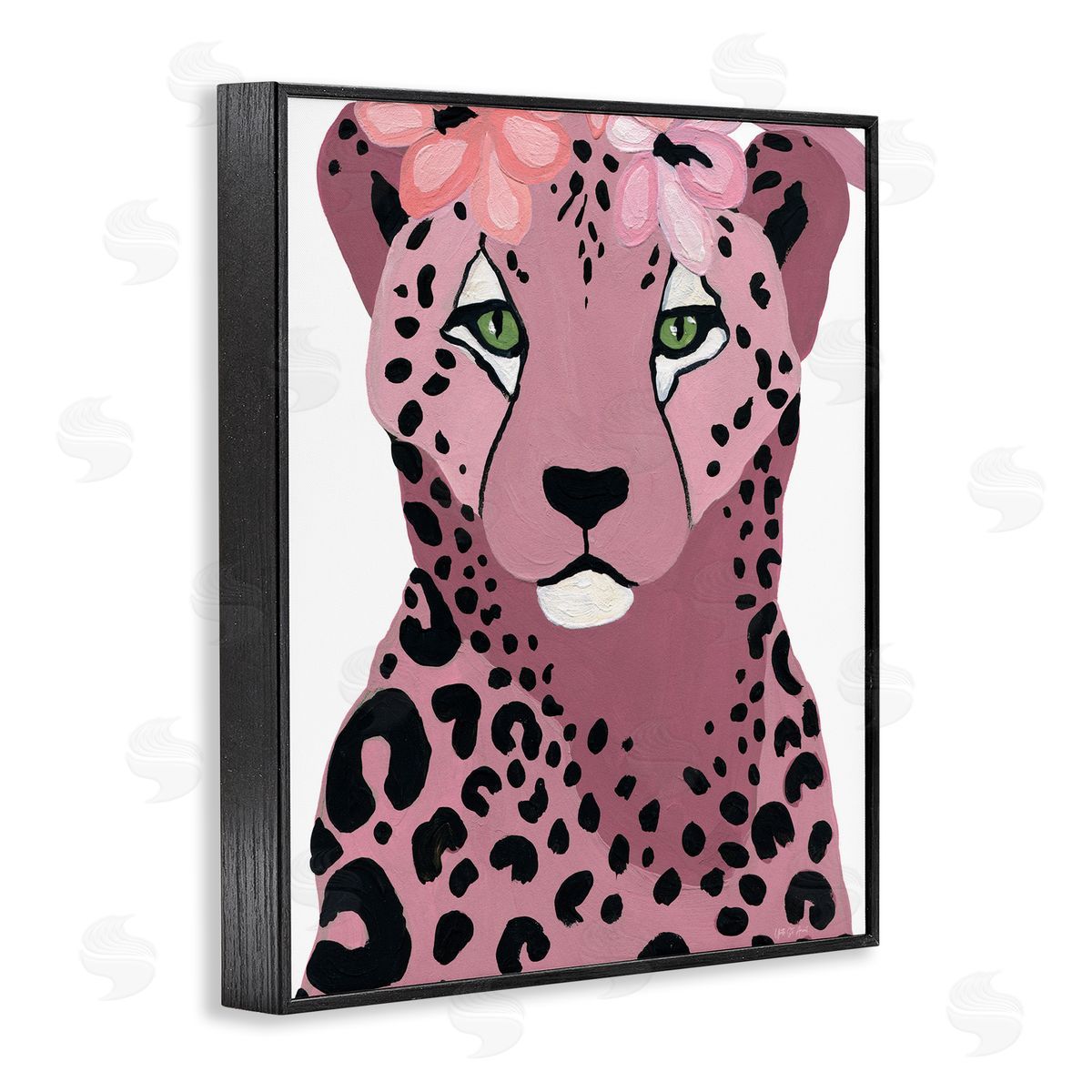 Cheetah with Pink Blossoms Black Frame Print Wall Art, Home Decor by Yvette St. Amant