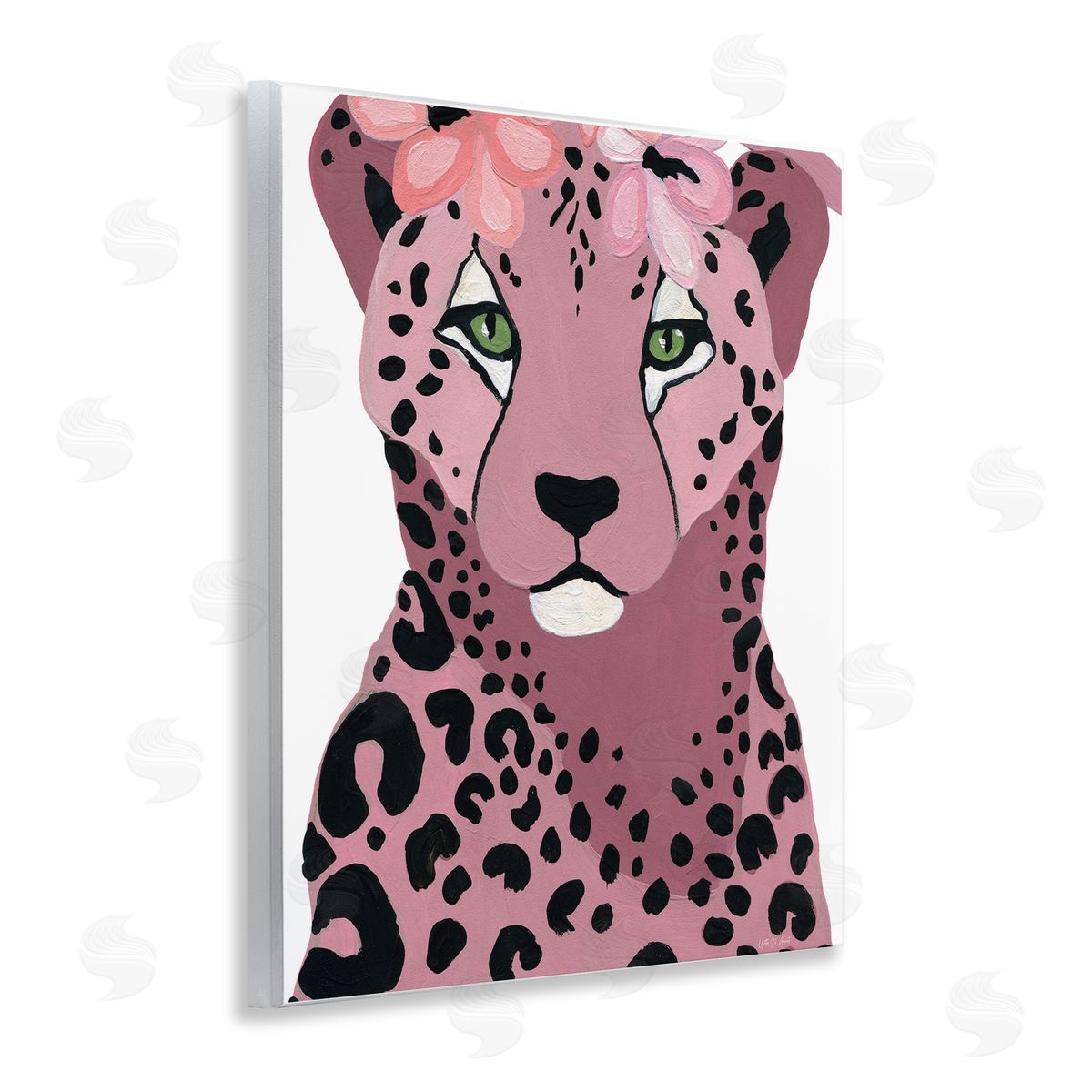 Cheetah with Pink Blossoms Wood Plaque Wall Art, Home Decor by Yvette St. Amant