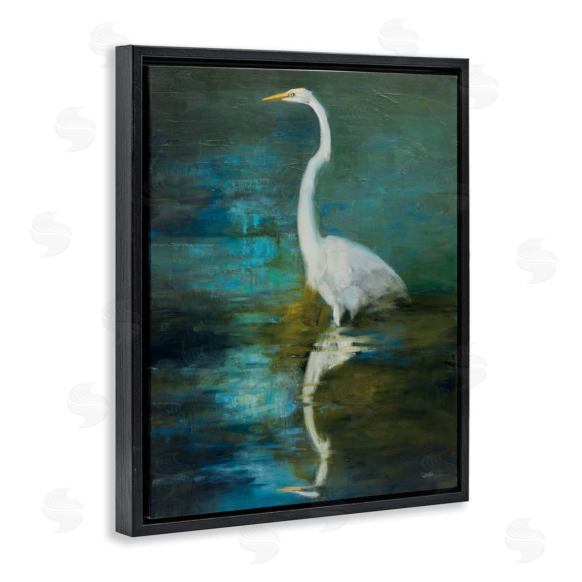 Nautical Bird Lake Reflection Black Floating Frame Canvas Wall Art, Home Decor by Julia Purinton