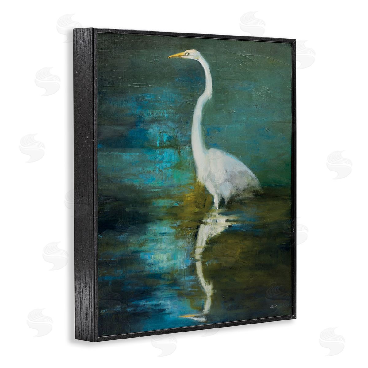 Nautical Bird Lake Reflection Black Frame Print Wall Art, Home Decor by Julia Purinton