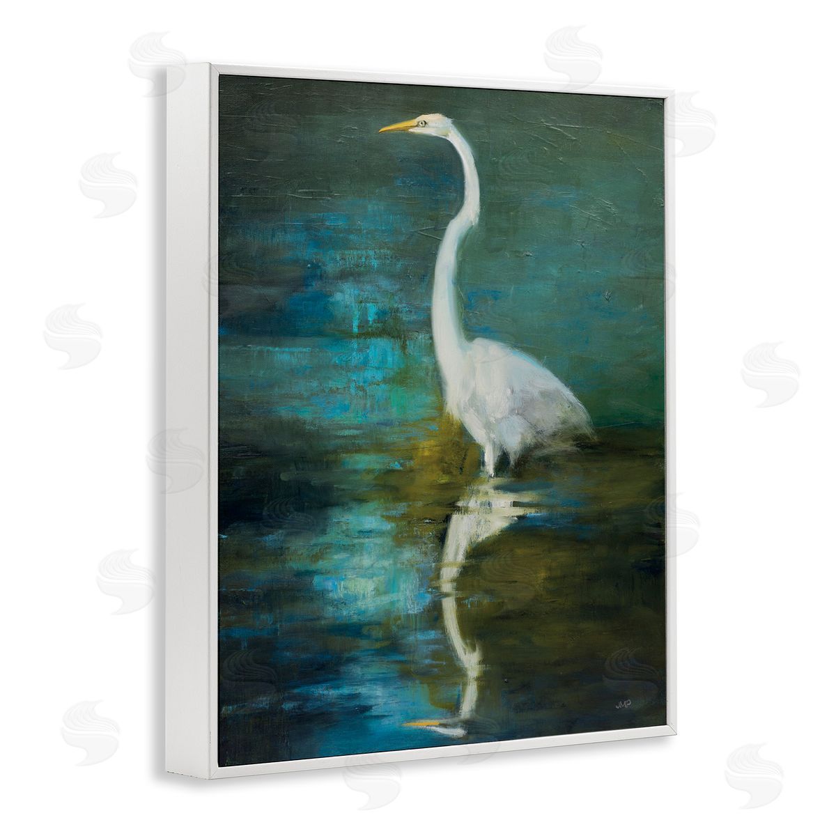 Nautical Bird Lake Reflection White Frame Print Wall Art, Home Decor by Julia Purinton