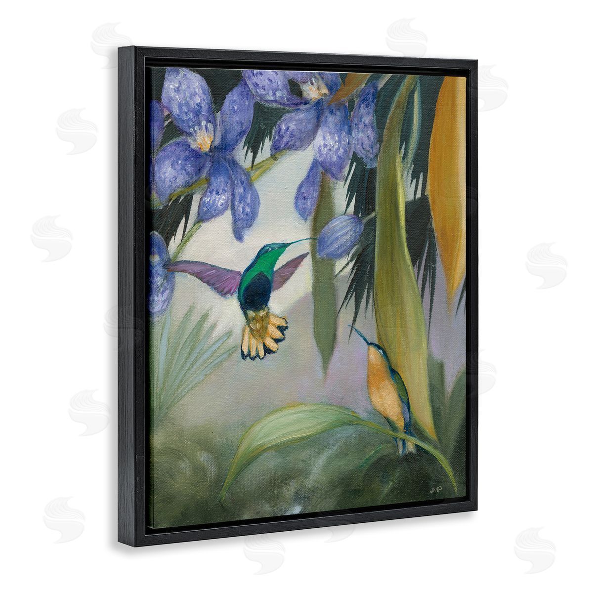 Hummingbirds in Nature Black Floating Frame Canvas Wall Art, Home Decor by Julia Purinton