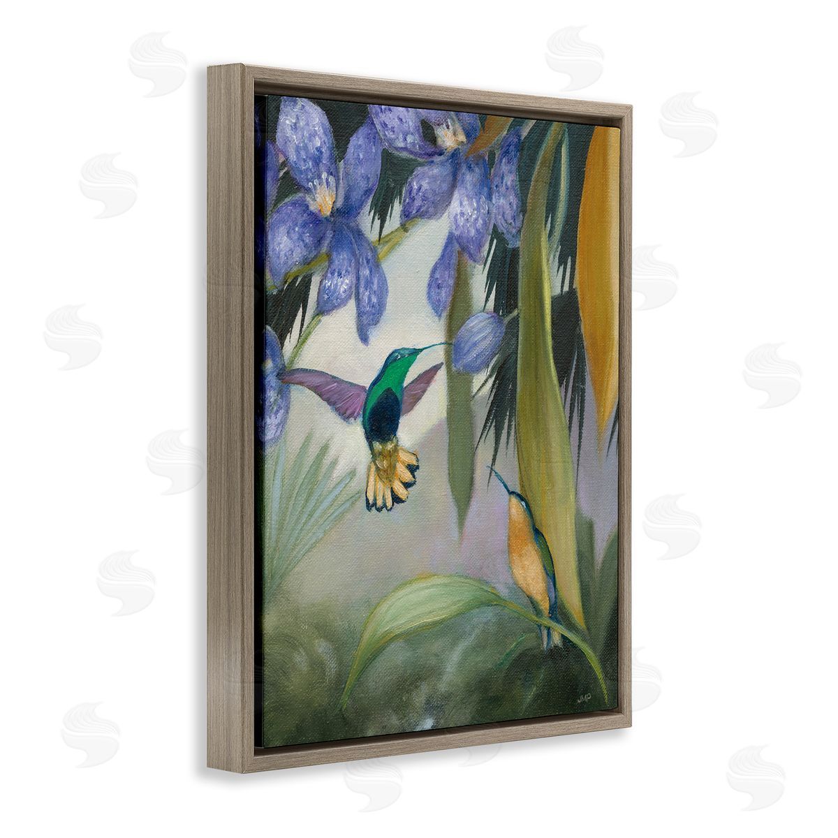 Hummingbirds in Nature Brown Floating Frame Canvas Wall Art, Home Decor by Julia Purinton
