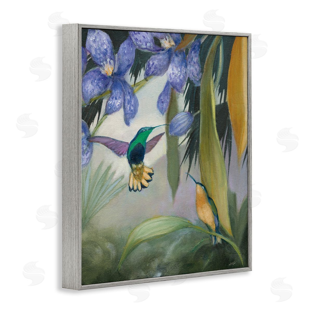 Hummingbirds in Nature Grey Frame Print Wall Art, Home Decor by Julia Purinton
