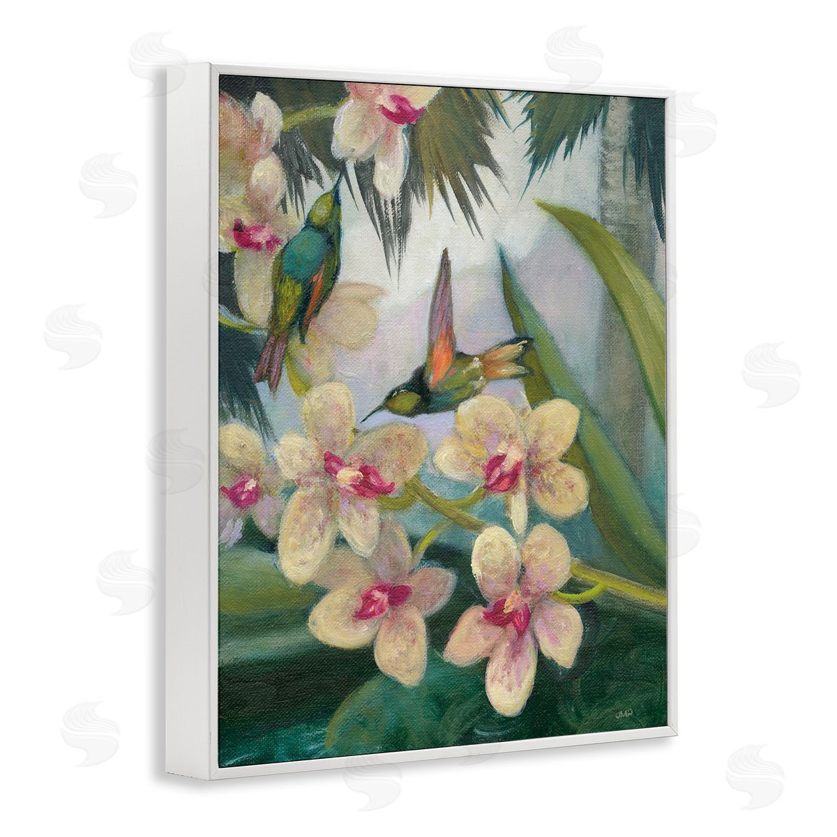Hummingbirds Among Blossoms White Frame Print Wall Art, Home Decor by Julia Purinton