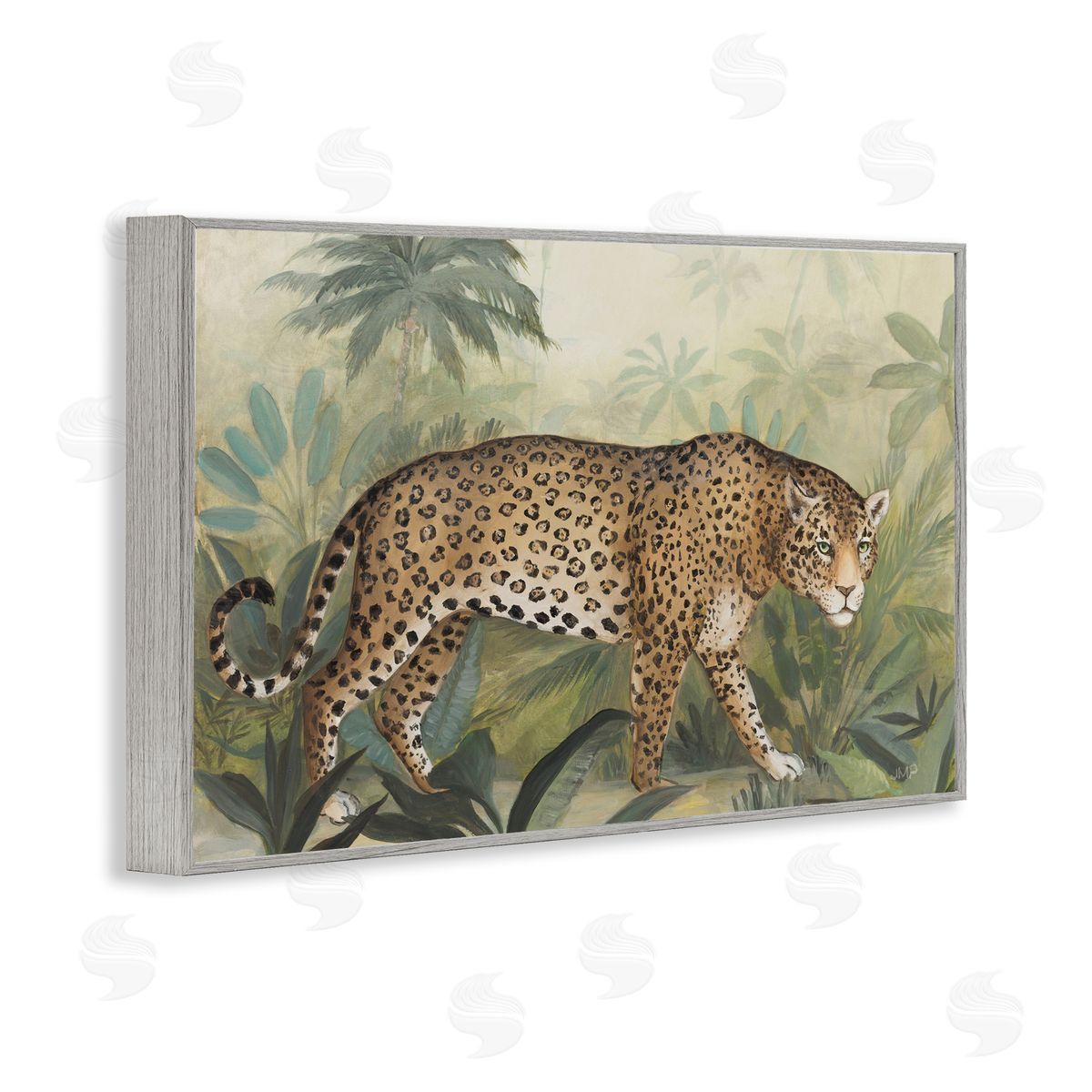 Prowling Leopard in Forest Grey Frame Print Wall Art, Home Decor by Julia Purinton