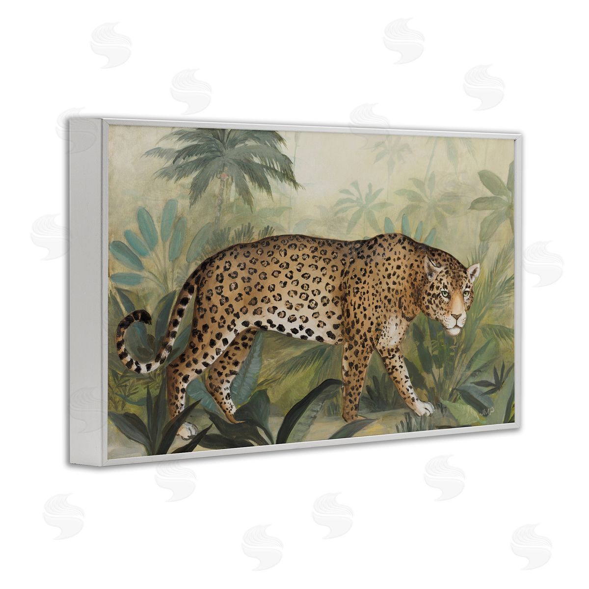 Prowling Leopard in Forest White Frame Print Wall Art, Home Decor by Julia Purinton
