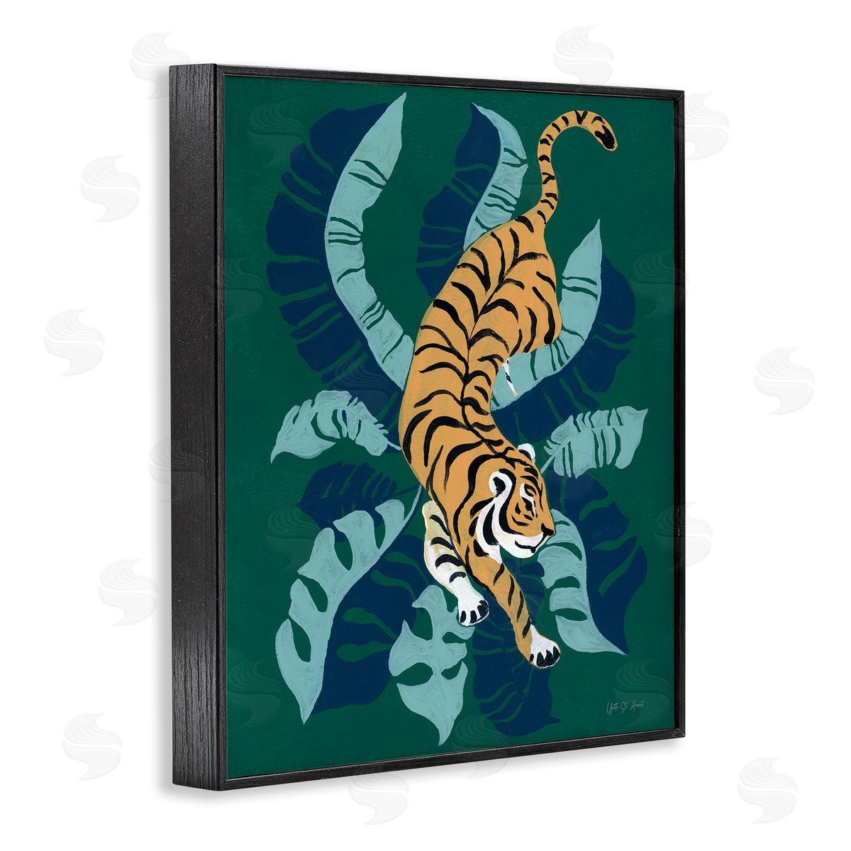 Tiger Prowling over Palms Black Frame Print Wall Art, Home Decor by Yvette St. Amant
