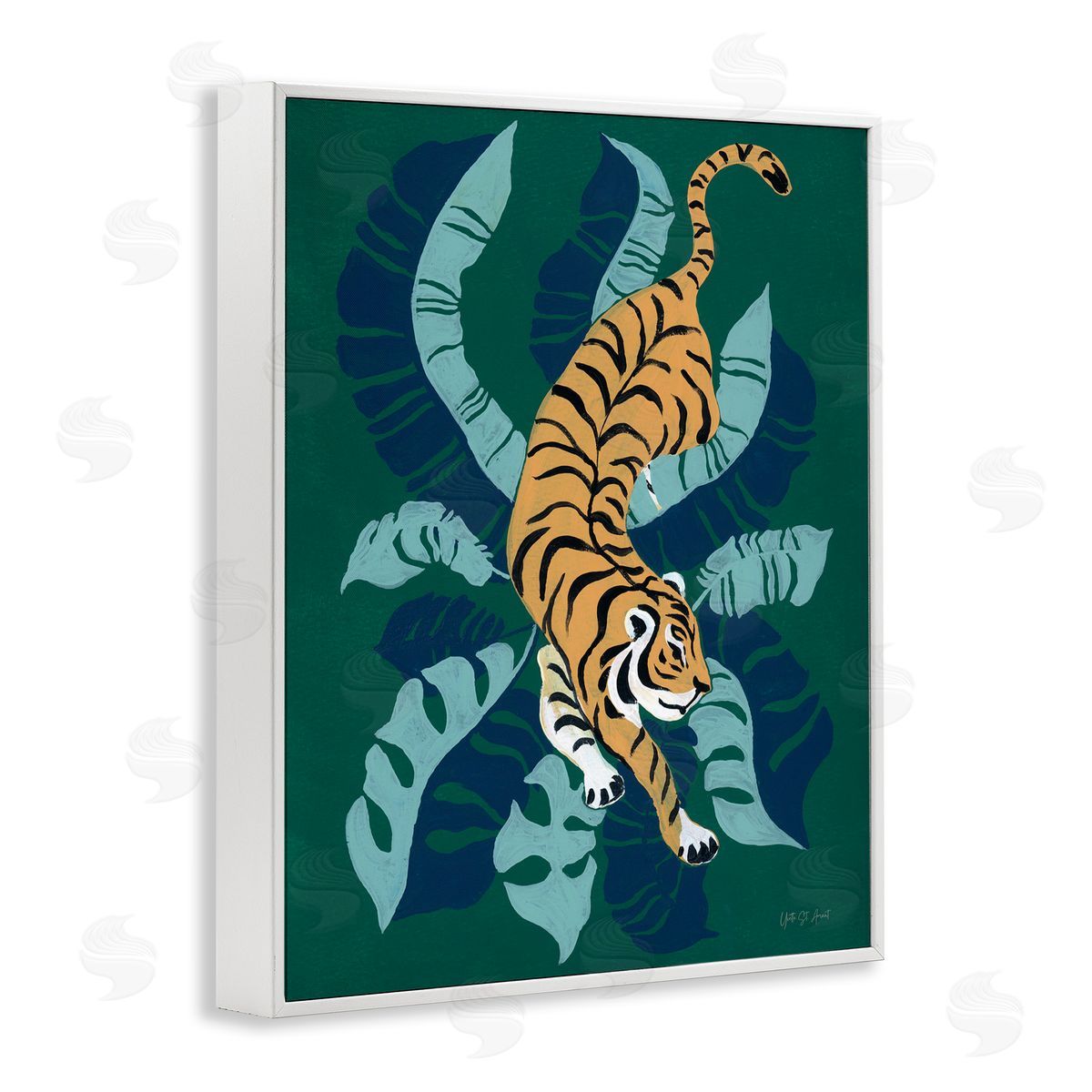 Tiger Prowling over Palms White Frame Print Wall Art, Home Decor by Yvette St. Amant